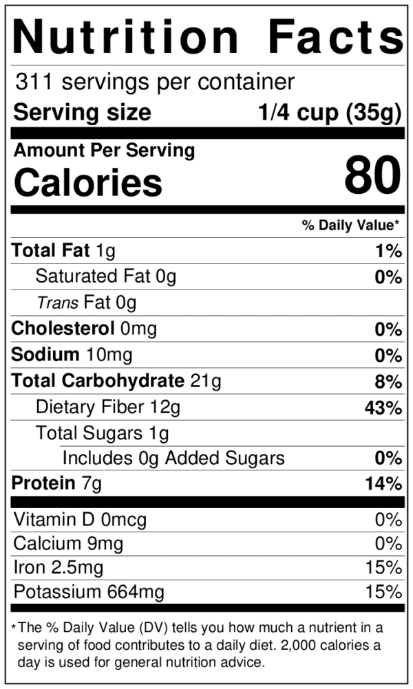 Black Beans 24 lbs Nutritional Info